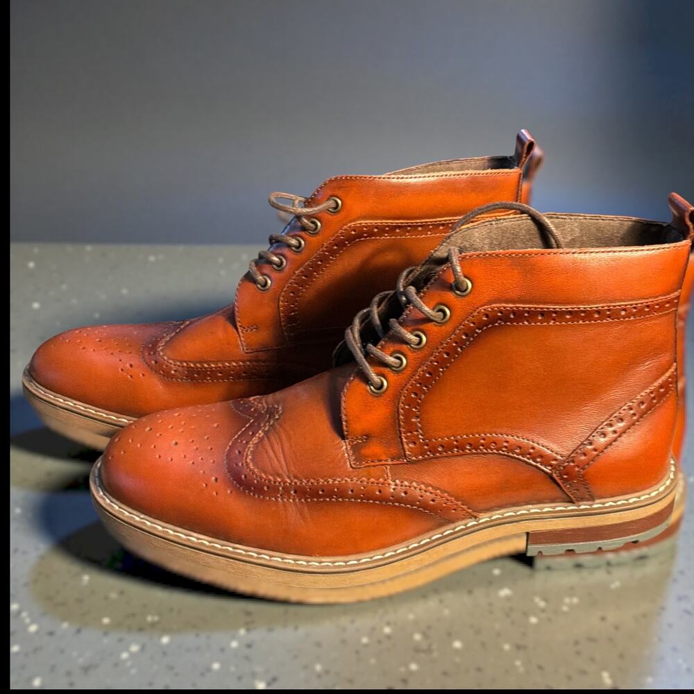 Men's 10.5 ARCBROTHERS Brown Leather Wingtip Lace Up Ankle Boots Barely Worn